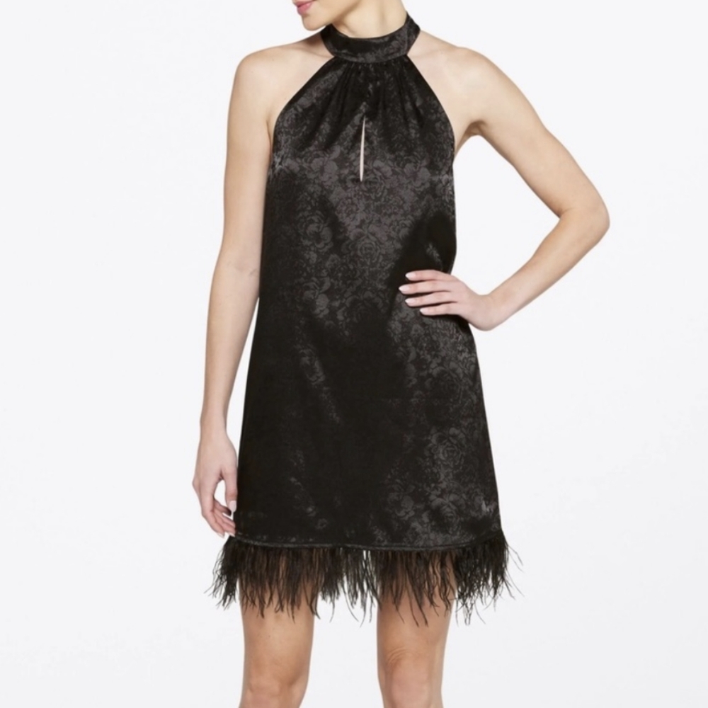 WAYF Revolve Little Black Feather Dress Size L NWT